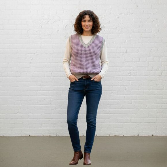 Vintage Wool Vest Purple Cream Patterned Knit David Brett Size XS/S - Picture 11 of 11